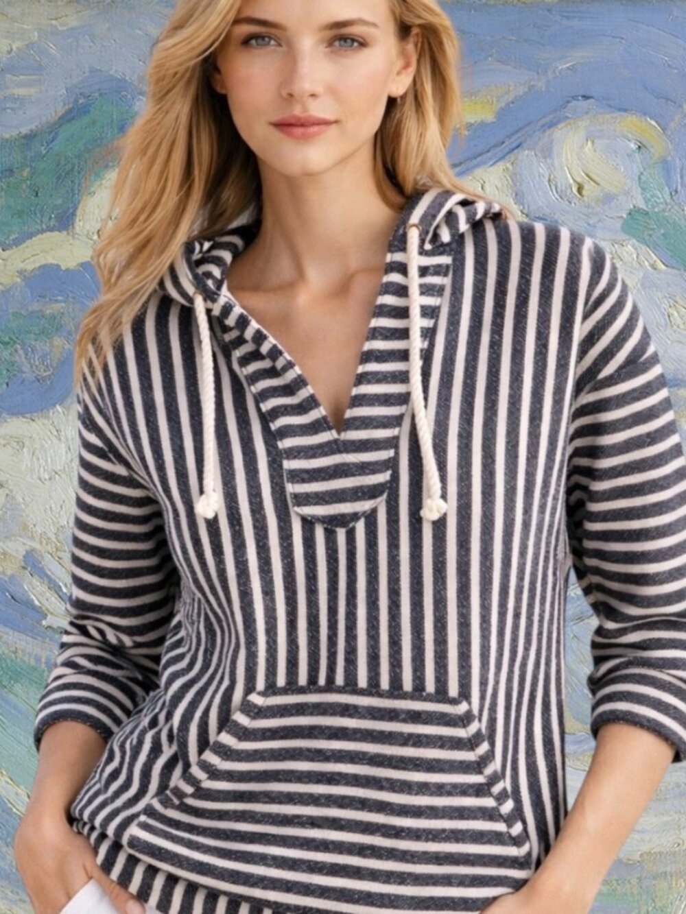J.Crew Beach Hoodie Stripe Nautical Pullover Baja Cotton Blend XS